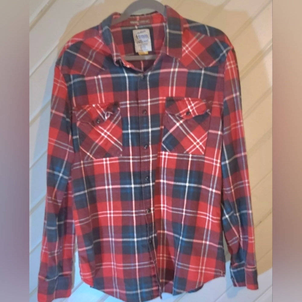 Legendary Goods Men's 44mm Red Plaid Black Pearl Snap Button Shirt Size XL